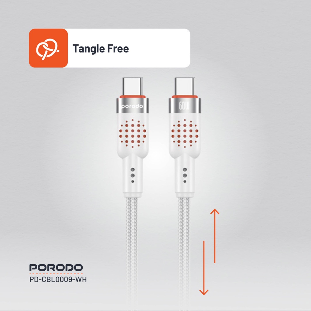 Porodo USB-C to  USB-C Aluminum Braided Cable ,White