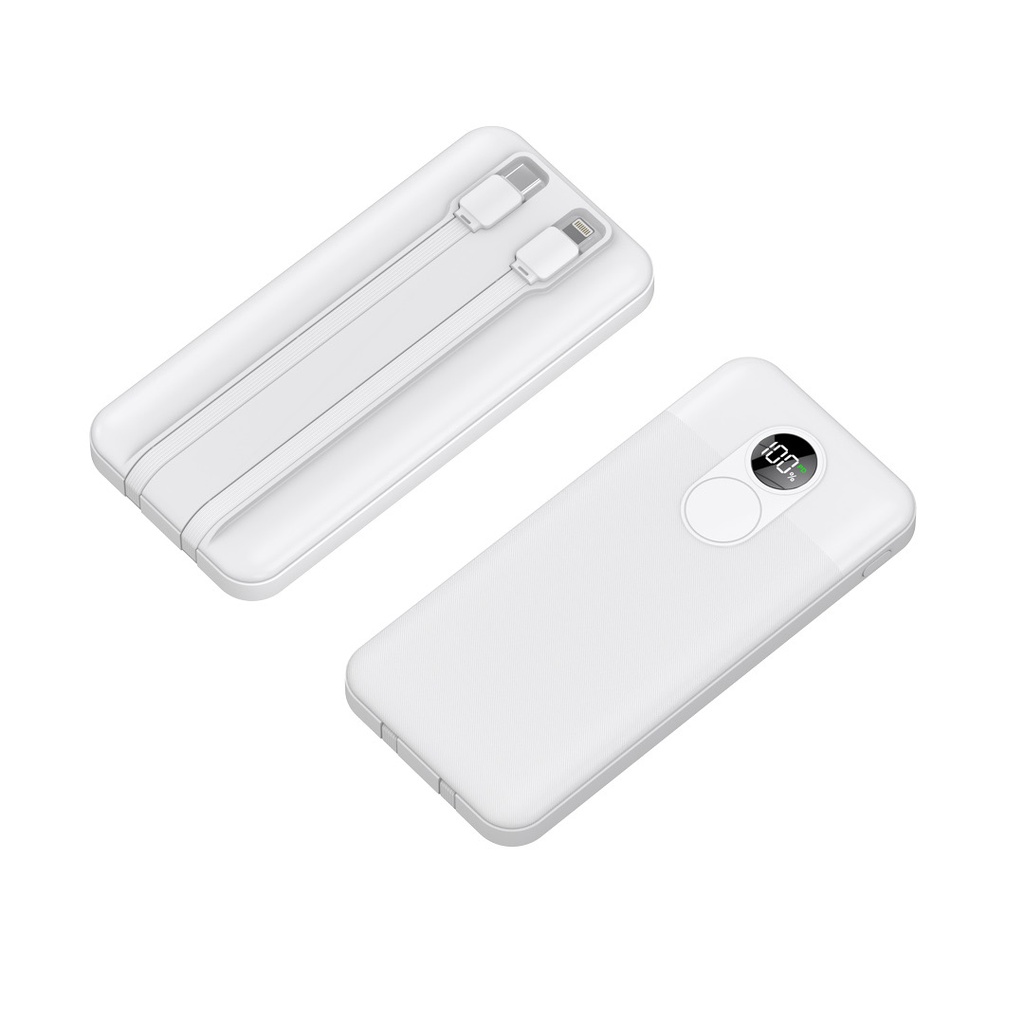 Porodo 10000mAh Powerbank Digital Display with C & Lightning Cable ,White