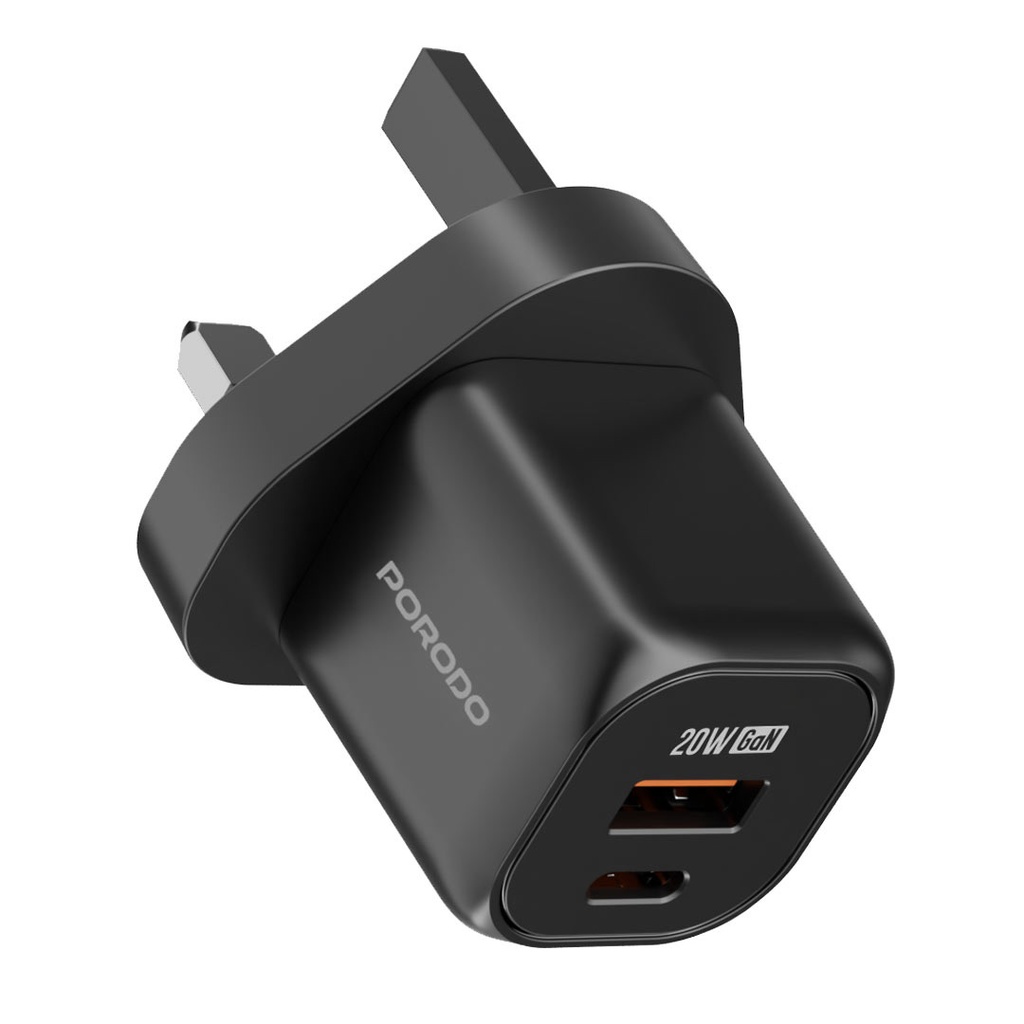 Porodo GaN Dual Port Wall Chargre UK ,Black
