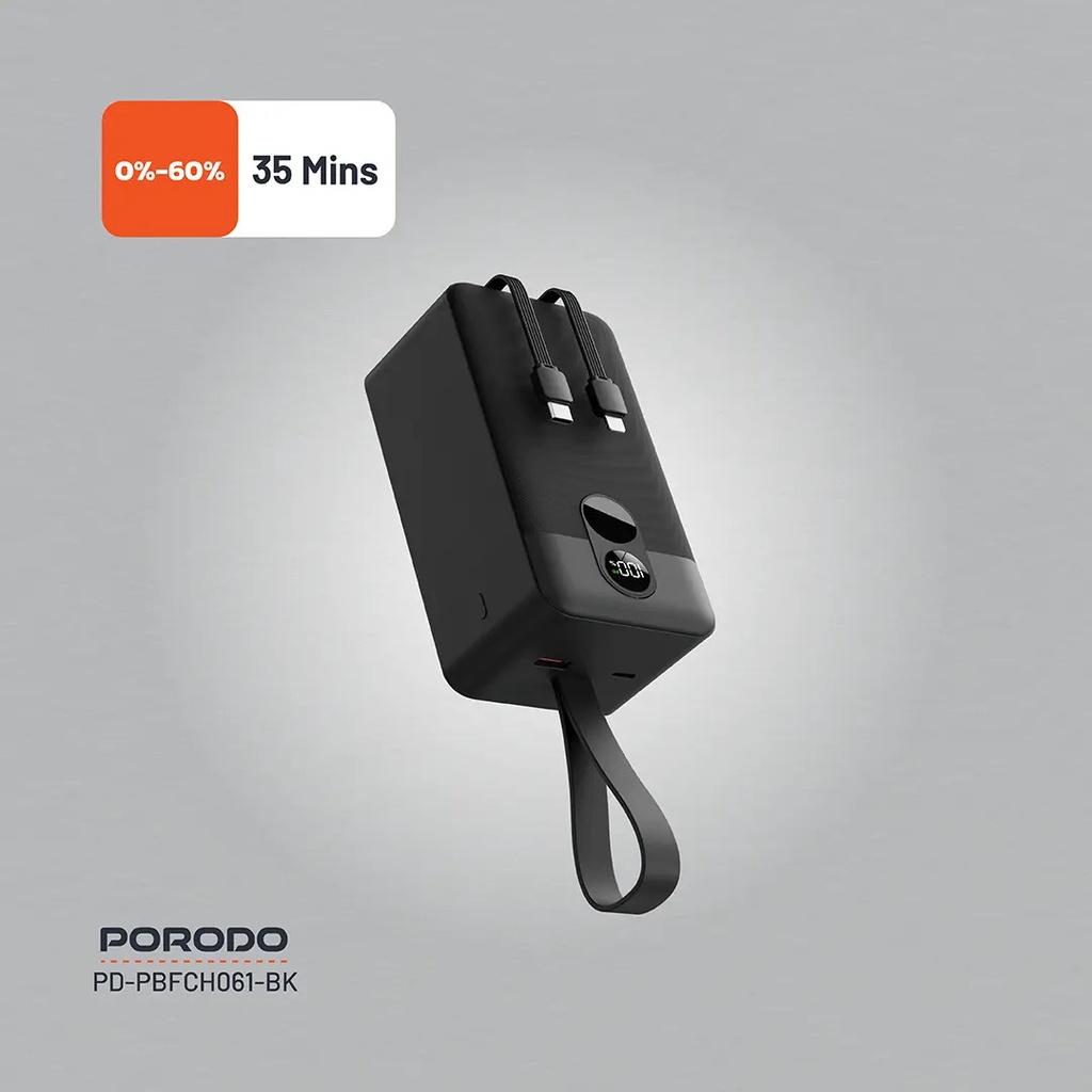 Porodo 50000mAh Power Bank Integrated Cables  ,Black