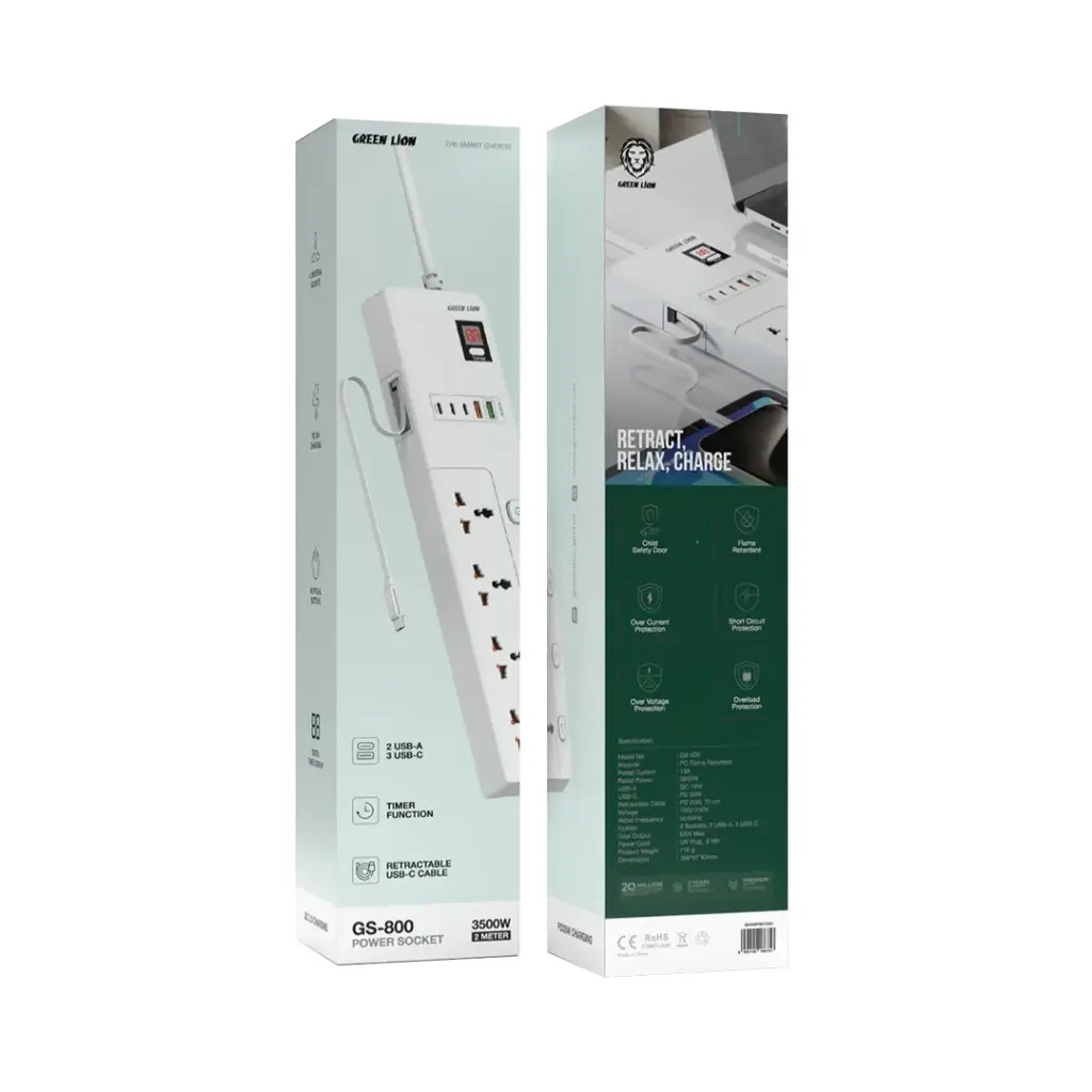 Green Lion GS-800 Power Socket 2M 3500W,White