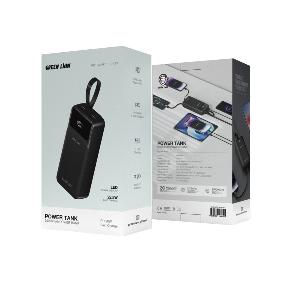 Green Lion Power Tank 30000mAh Power Bank,Black