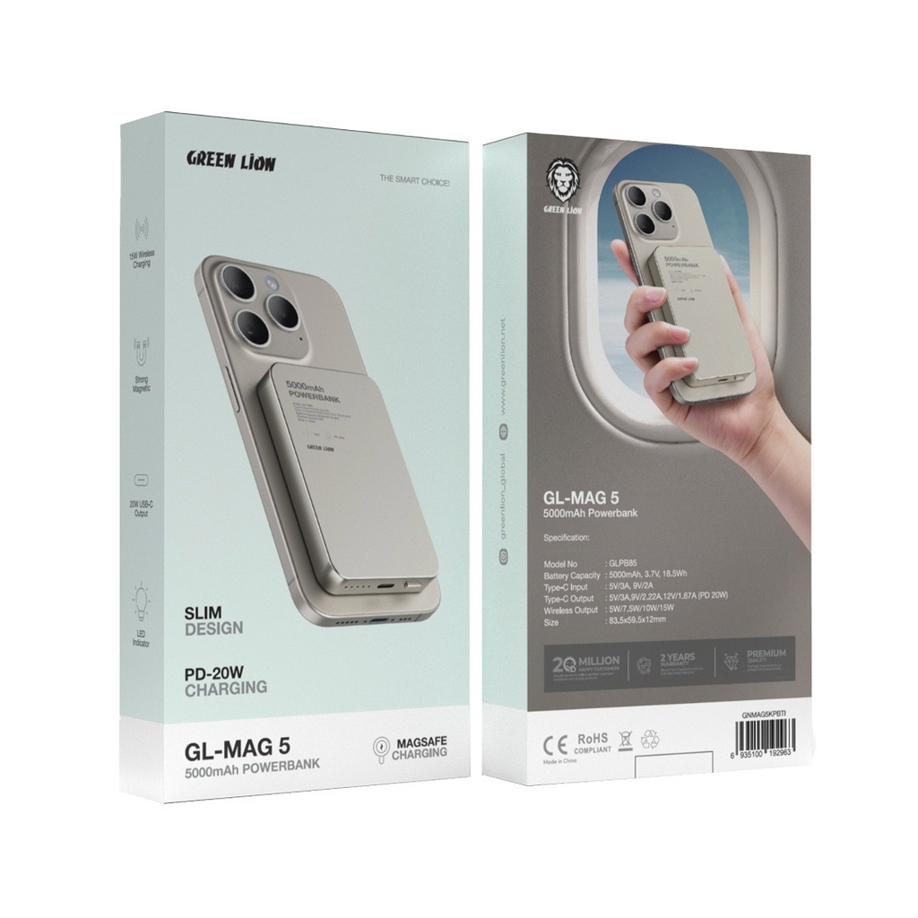 Green Lion GL-MAG 5 5000mAh Powerbank PD20W,Titanium