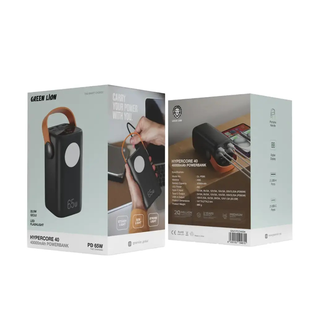 Green Lion Hyper Core 40 Power Bank 40000mAh PD 65W,Black