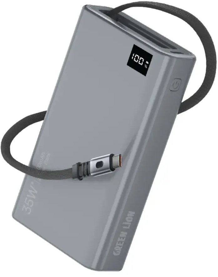 Green Lion Retractable Power Bank 35W 10000mAh,Grey