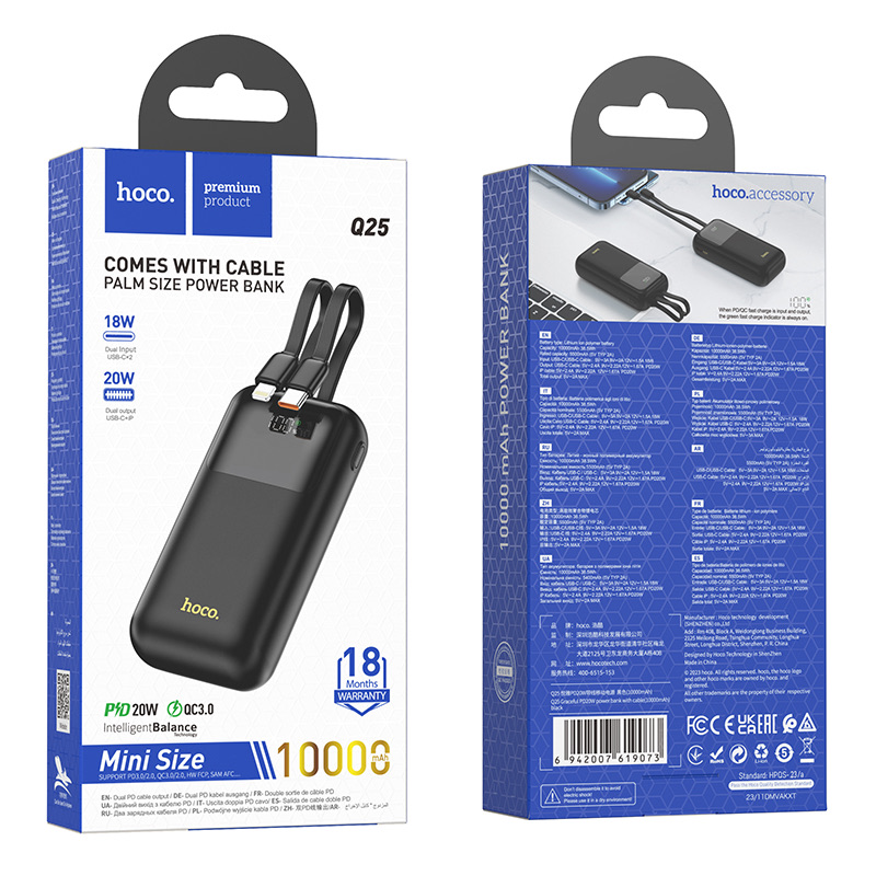 Acefast Q25 Graceful PD20W power bank with cable(10000mAh) - Black