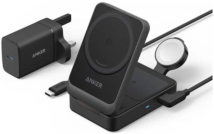 Anker B2557212 Maggo Wireless Charging Station (15W, Foldable 3-In-1) Black 2