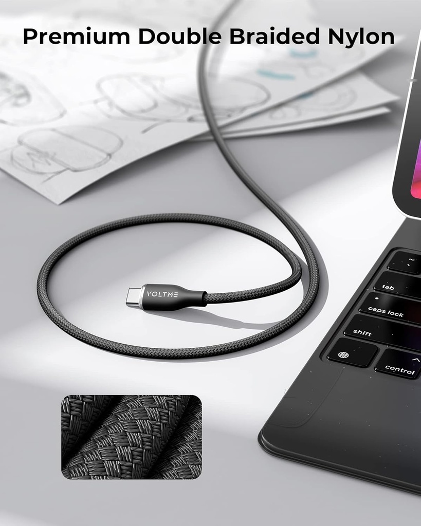Voltme Powerlink Rugg Double Nylon Cable Type C To Type C 3A / 1M (60W) Black