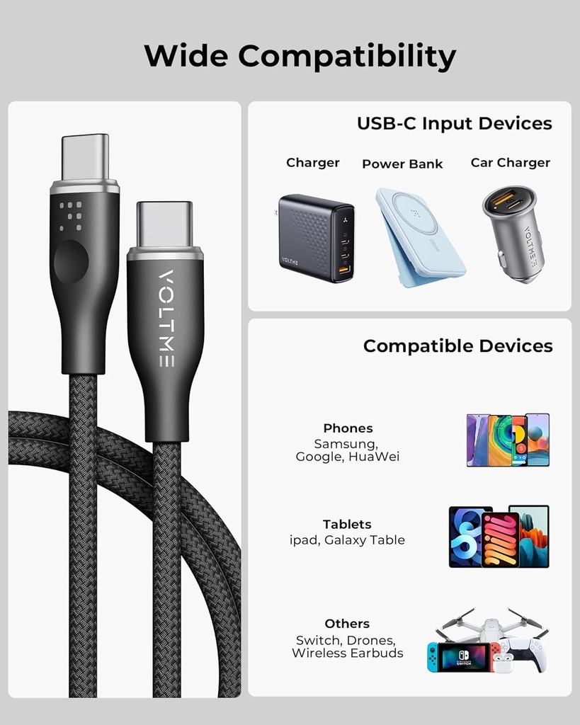 Voltme Powerlink Rugg Double Nylon Cable Type C To Type C 3A / 1M (60W) Black