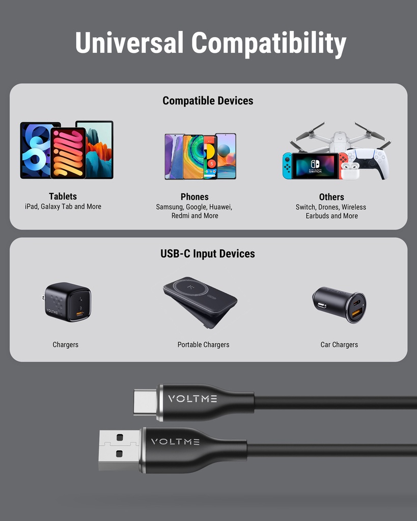 Voltme Powerlink Moss Liquid Silicon Cable Usb A To Type C 3A / 1M (60W) Black