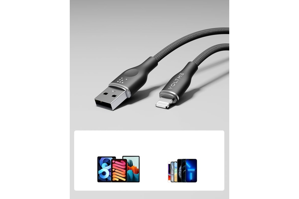 Voltme Powerlink Rugg Double Nylon Cable Usb A To Lightning 3A / 1.2M Zinc-Alloy Connector Black