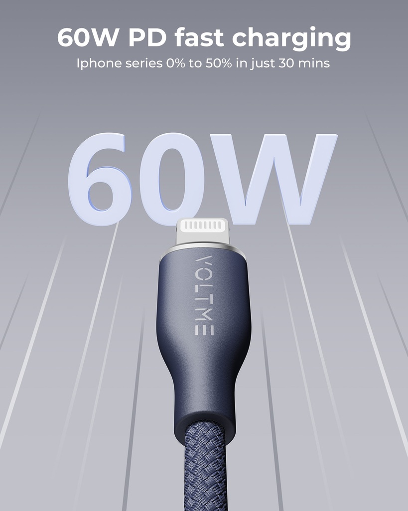 Voltme Powerlink Rugg Double Nylon Cable Usb A To Lightning 3A / 1.2M Zinc-Alloy Connector Blue