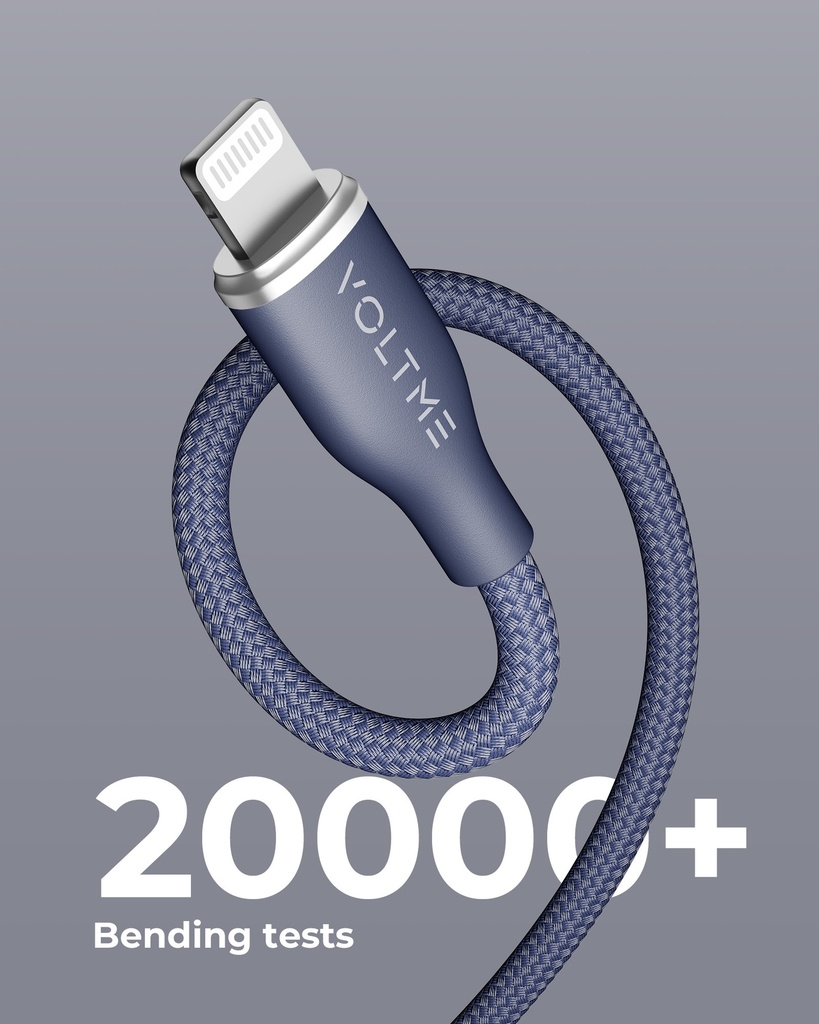 Voltme Powerlink Rugg Double Nylon Cable Usb A To Lightning 3A / 1.2M Zinc-Alloy Connector Blue
