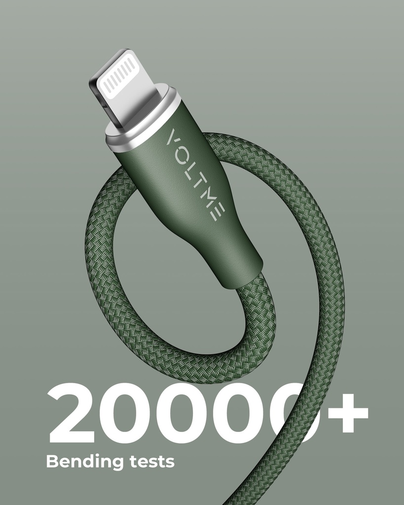 Voltme Powerlink Rugg Double Nylon Cable USB A to Lightning 3A / 1.2M Zinc-Alloy Connector GREEN 