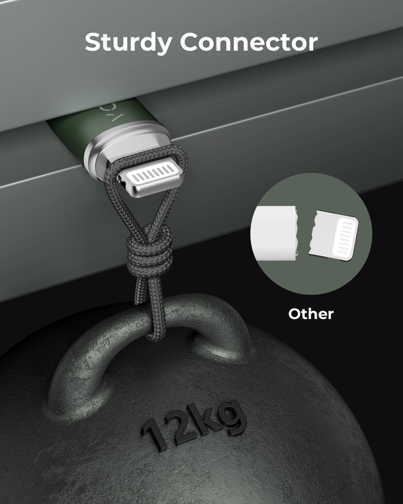 Voltme Powerlink Rugg Double Nylon Cable USB A to Lightning 3A / 1.2M Zinc-Alloy Connector GREEN 