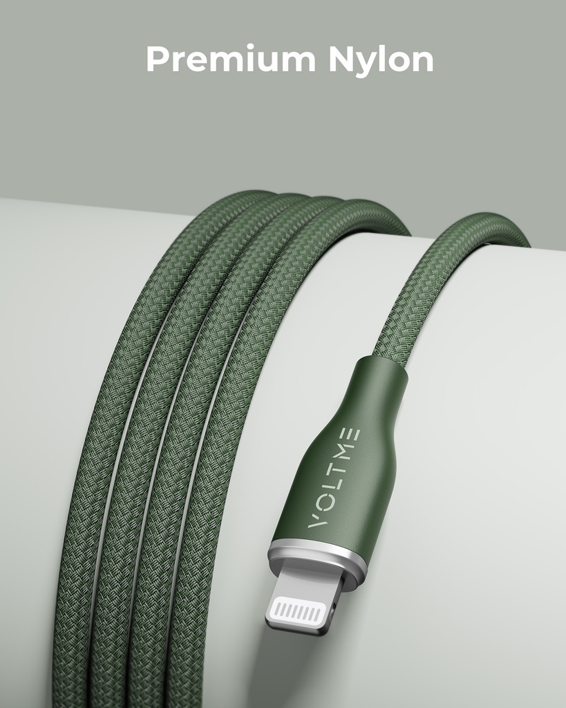 Voltme Powerlink Rugg Double Nylon Cable USB A to Lightning 3A / 1.2M Zinc-Alloy Connector GREEN 