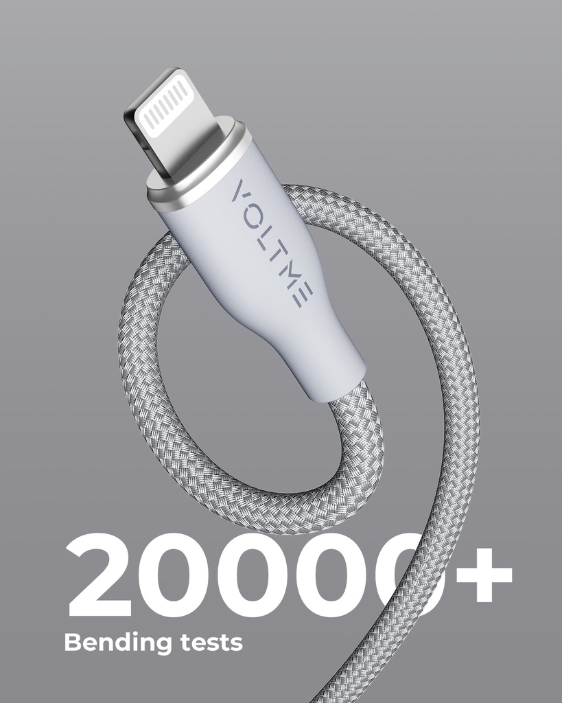 Voltme Powerlink Rugg Double Nylon Cable Usb A To Lightning 3A / 1.2M Zinc-Alloy Connector Gray