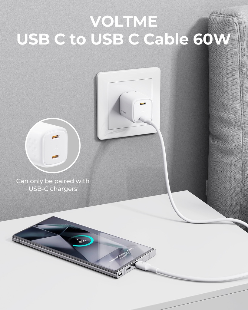 Voltme Powerlink Edc Series Cable Type C To Type C 3.0M 3A 60W White