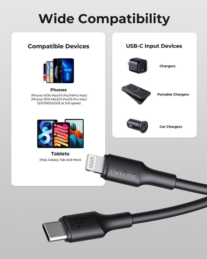 Voltme Powerlink Edc Series Cable Type C To Lightning 3.0M 3A 30W Black