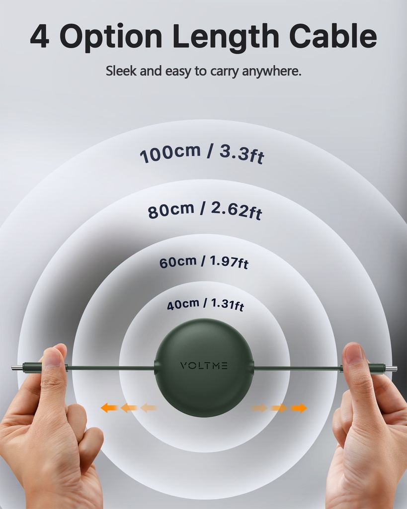 Voltme Powerlink YoYo Cable 3A 1.0M Retractable (Dual-Way Retractable Cable) Type C to Type C 60W England GREEN 
