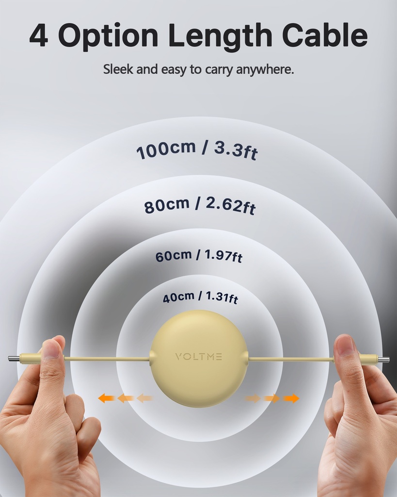Voltme Powerlink Yoyo Cable 5A 1.0M Retractable (Dual-Way Retractable Cable) Type C To Type C 100W Sand