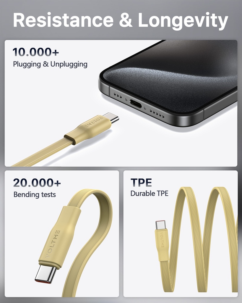 Voltme Powerlink Yoyo Cable 5A 1.0M Retractable (Dual-Way Retractable Cable) Type C To Type C 100W Sand
