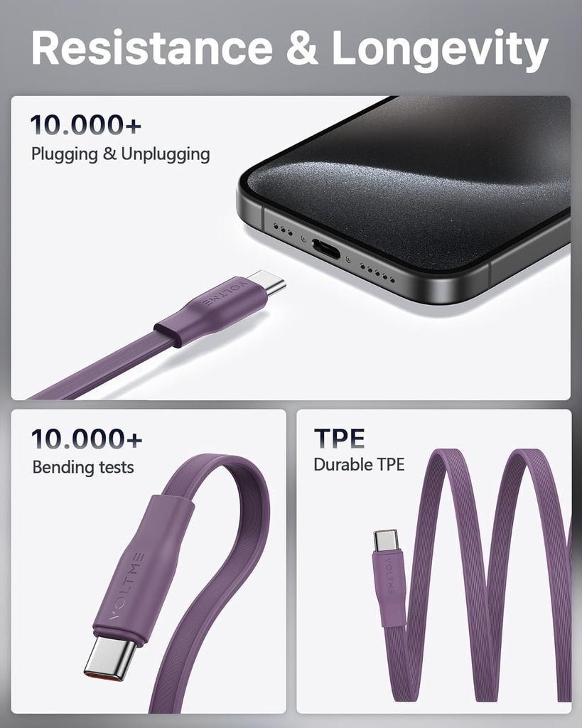 Voltme Powerlink Yoyo Cable 5A 1.0M Retractable (Dual-Way Retractable Cable) Type C To Type C 100W Purple