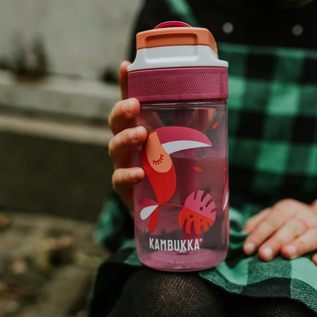 Water Bottle With Straw Lid 400 Ml / 14Oz  Bpa Free     Toekan Love  -  Kambukka Lagoon