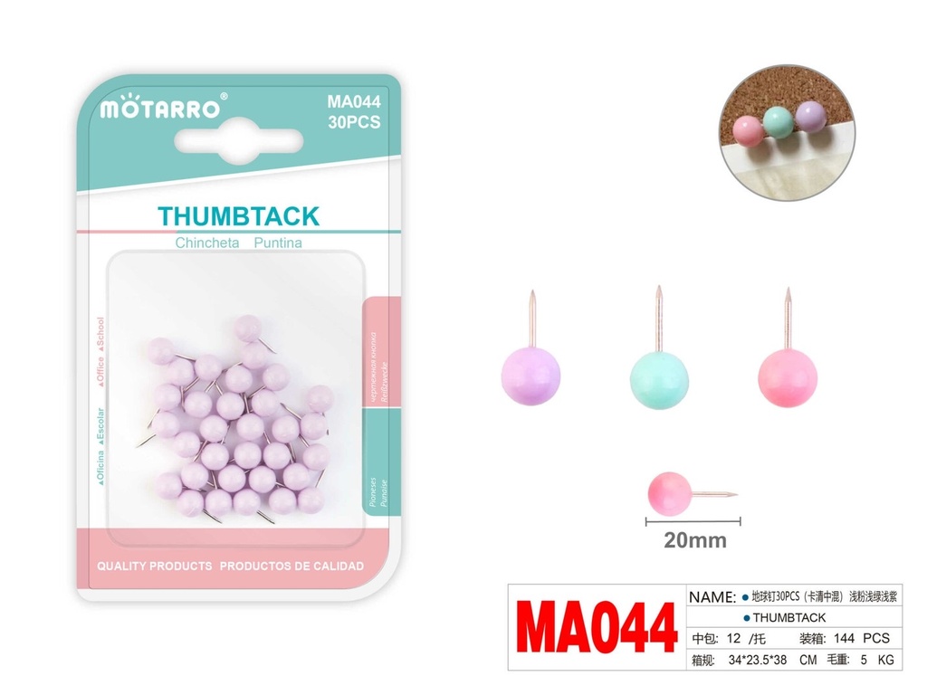 Pin Push  30 Pieces Rounded    Purple Pastel