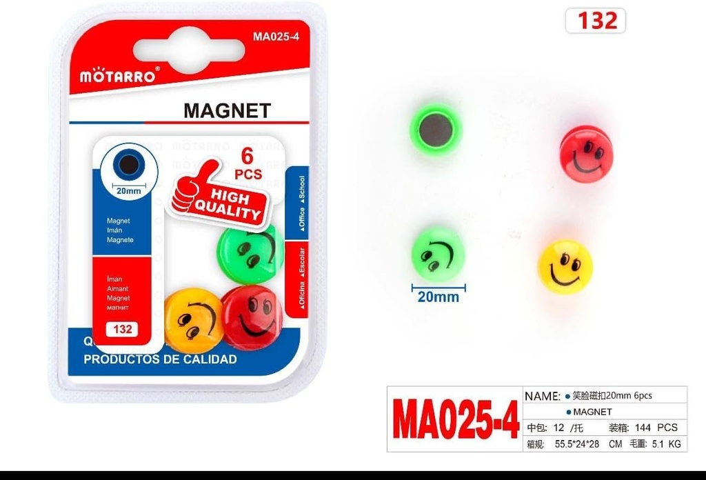 Signal Magnetic with Smile face    Round  20 mm  Assorted Set of 6 pcs