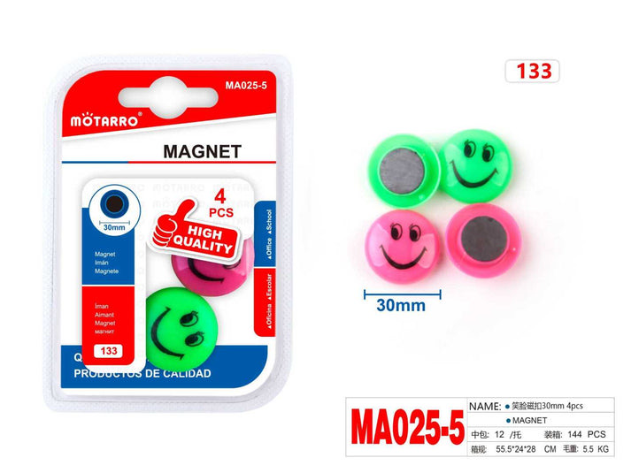 Signal Magnetic with Smile face     Round  30 mm  Assorted Set of 4 pcs