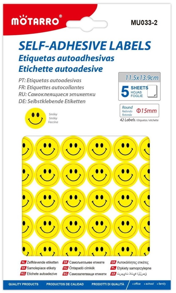 Labels Self-Adhesive Smile Faces 5 pcs in Blister    Yellow