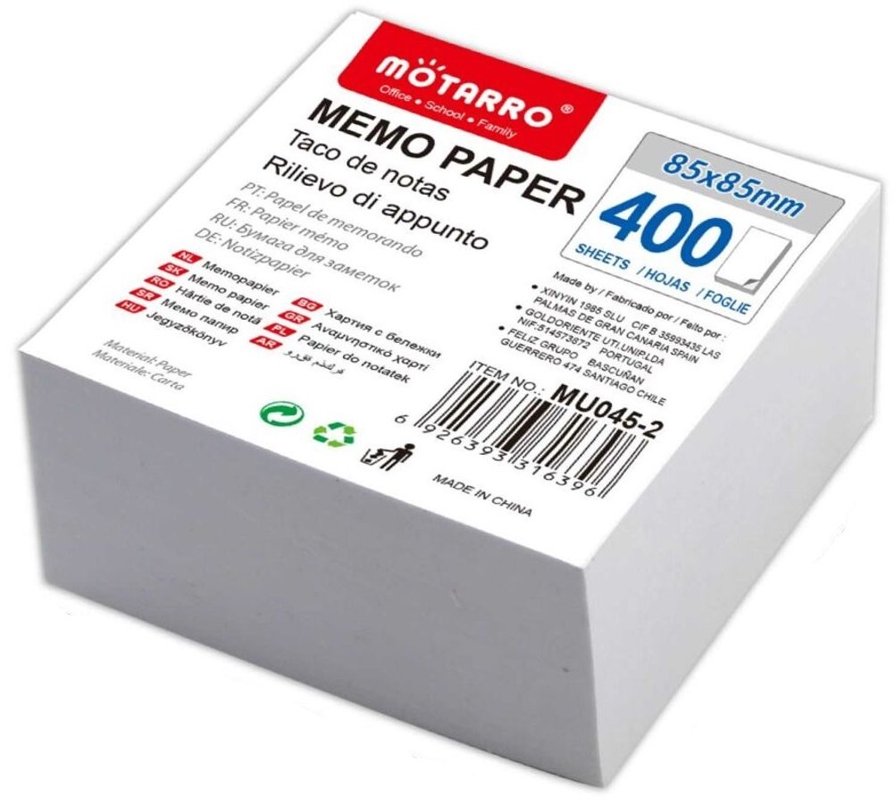 Note Paper 80Gsm adhesive 400 Sheets Paper Cube   85 X 85 mm white