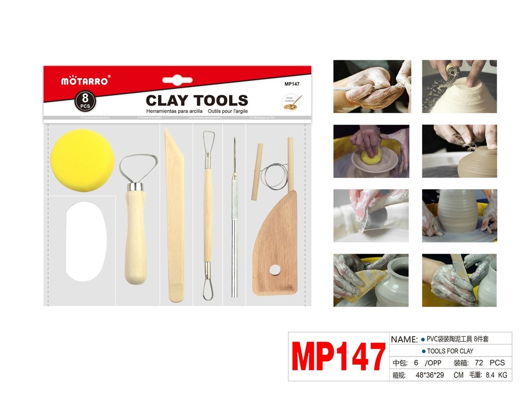 Pottery Tools Kit for Clay and  Sculpting 8 pcs