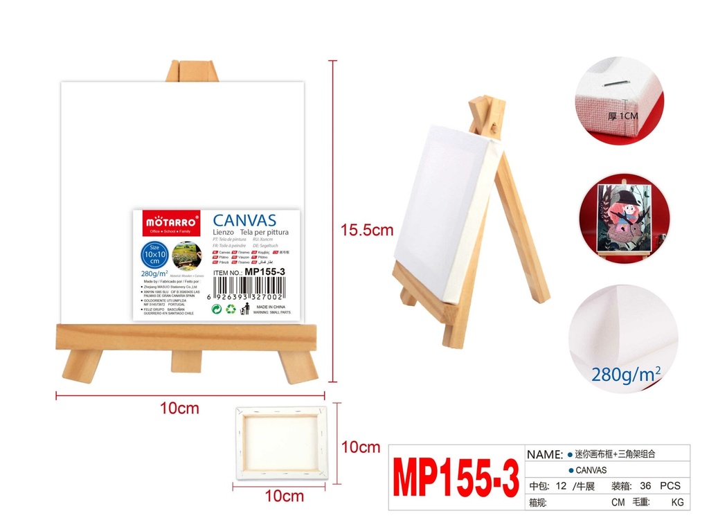 Canvas Mini 280 Gsm 10x10 cm With Woden Easel 10x5.5 cm