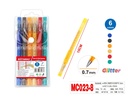 Pen Gel Glitter Cap Off 0.7 mm   MC023-8 Set of 6 Assorted