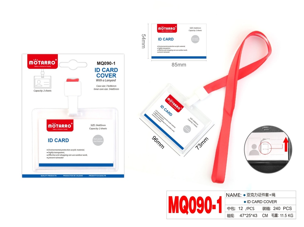 Holder ID Card  with Lanyards Acrylic   Horizontal 85x54mm Transparent