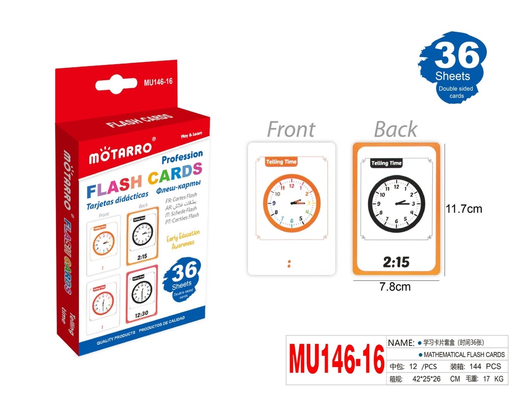 Learning Flash Card     Telling Time Set 36Cards 