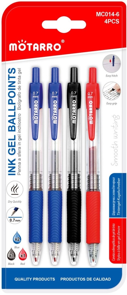 Pen Gel With Grip Retractable 0.7   MC014-6 Set of 4 Assorted