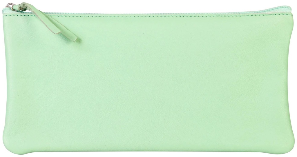 Pencil Case Flat Pocket Leather 22X11 Cm Pistachio Green