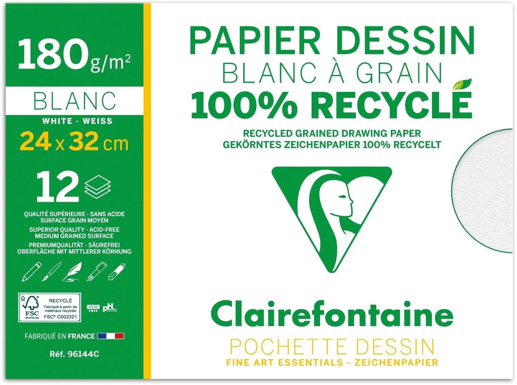 Grained Drawing Paper 100% Recycled Pouch 24X32Cm 12Sh 180G