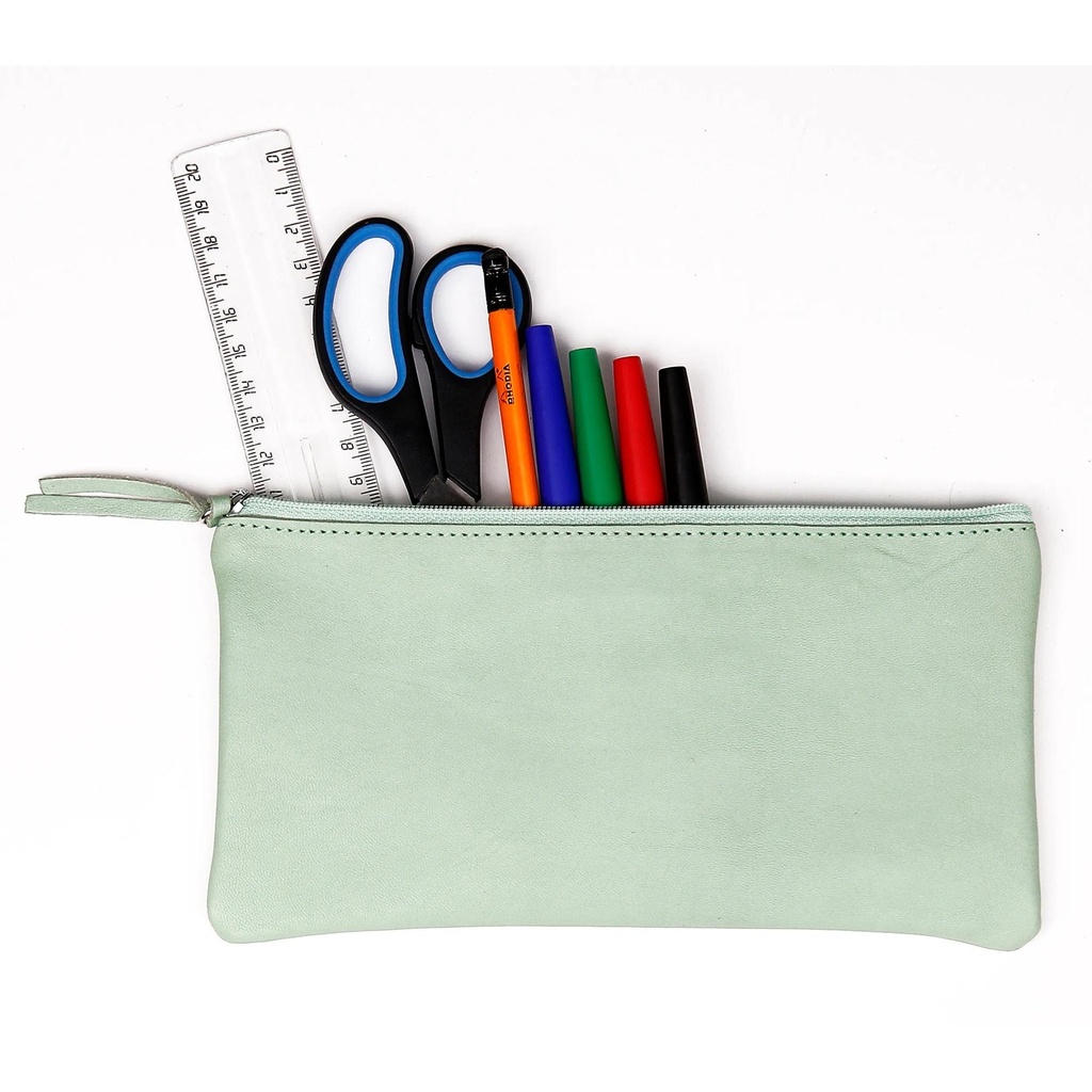 Pencil Case Flat Pocket Leather 22X11 Cm Pistachio Green