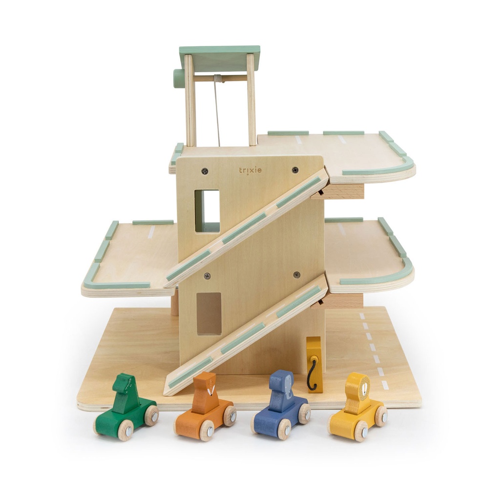 Wooden car park with accessories
