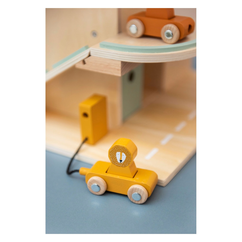 Wooden car park with accessories