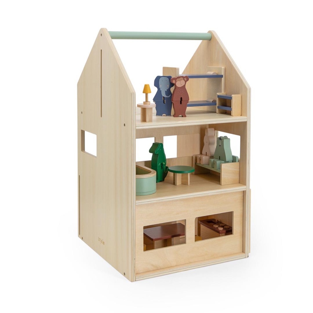 Wooden play house with accessories