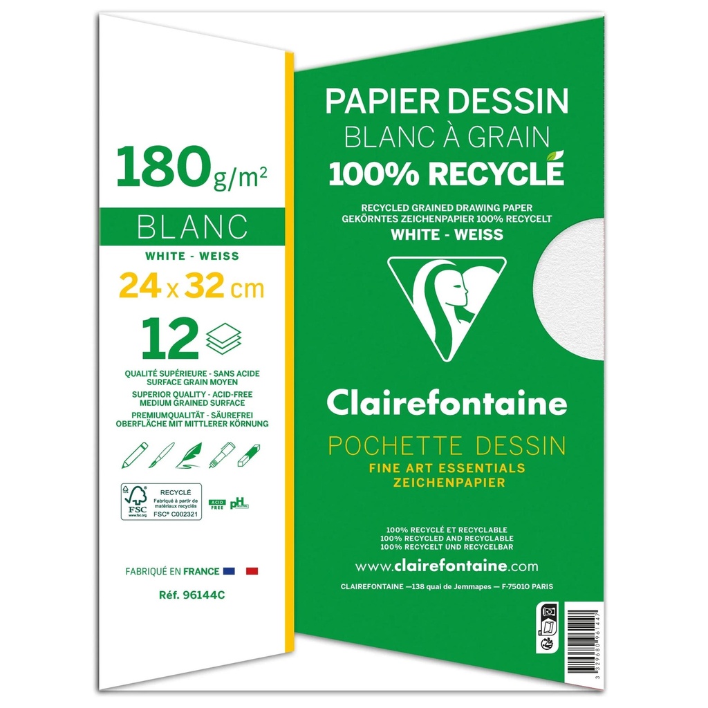 Grained Drawing Paper 100% Recycled Pouch 24X32Cm 12Sh 180G