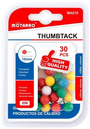 Pin Push  30 Pieces Rounded    Assorted