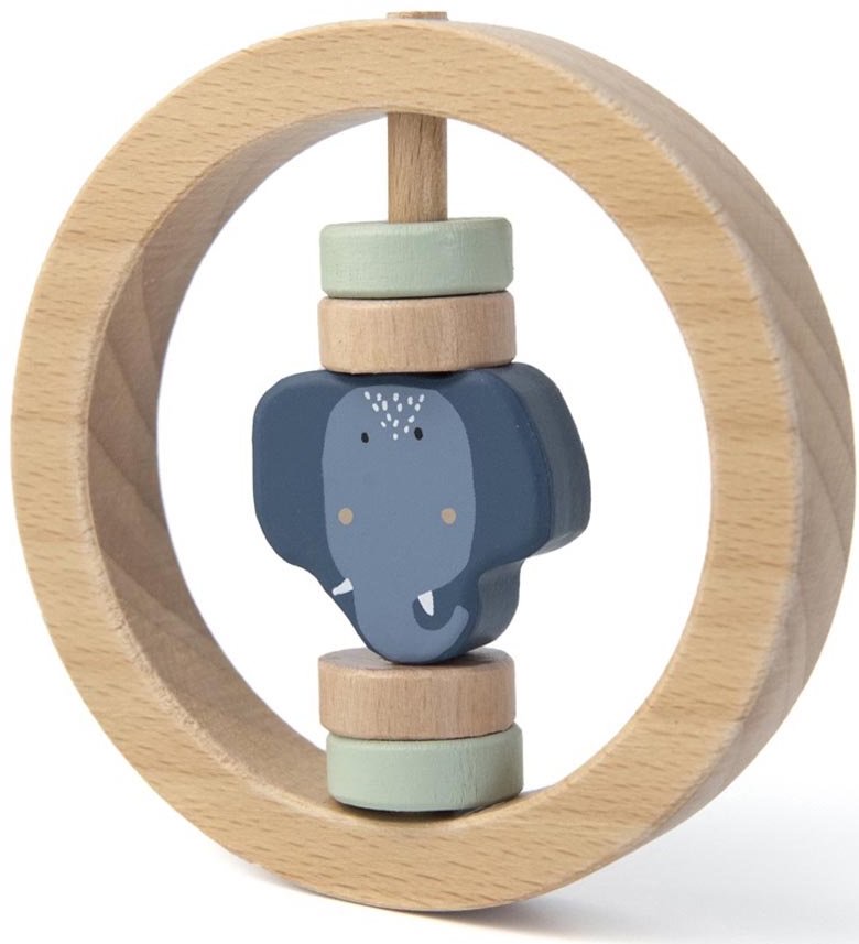Wooden round rattle - Mrs. Elephant
