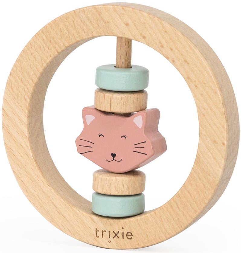 Wooden round rattle - Mrs. Cat
