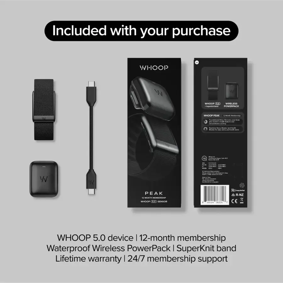 WHOOP 5.0 Peak with 12-Month Membership - 24/7 Activity Tracker - Obsidian